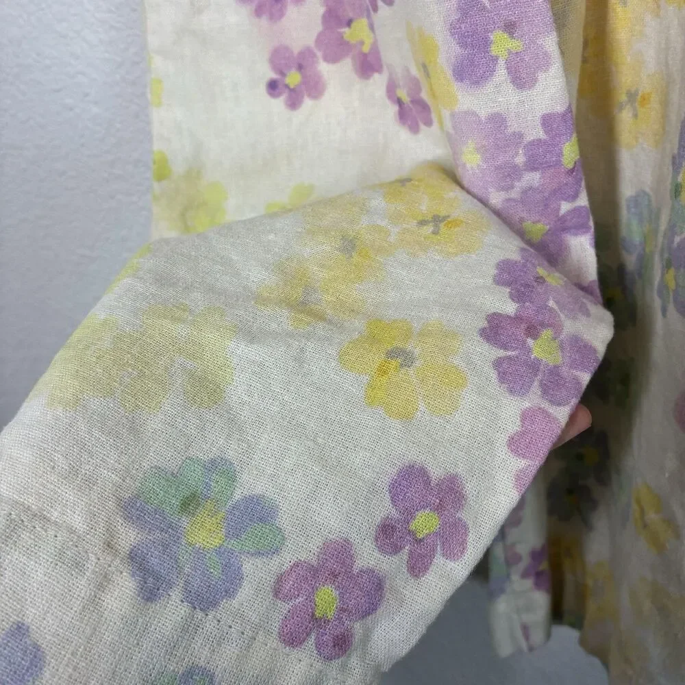 Zara Spain Jumpsuit Girls 5 Yellow Floral Linen Blend Tie Strap Summer One Piece